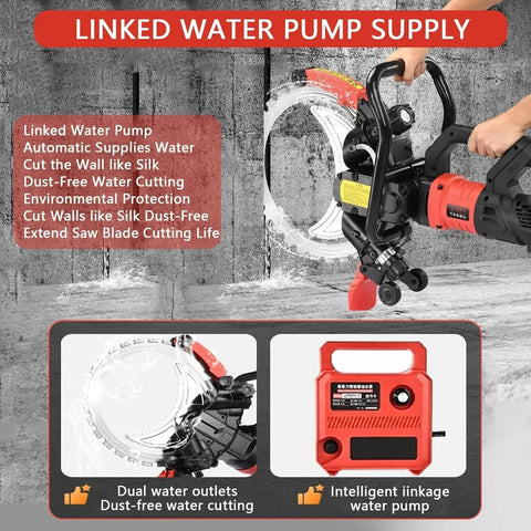 Big 16 Inch Electric Concrete Saw With 3200W Motor, Heavy Duty Circular Cutter For Deep Wall Breaks In Bricks Rebar And Stone, 11.8 Inch Cutting Depth Power Tool Perfect For Industrial Jobs with linked water pump.
