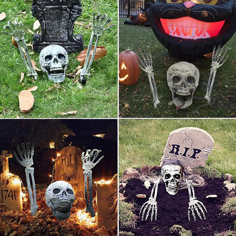Realistic Halloween Skeleton Stakes Kit With Skull And Arm Props For Outdoor Yard Lawn Decor Groundbreaker Spooky Graveyard Scene