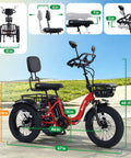 750W Fat Tire Electric Tricycle For Adults And Seniors With Three Wheels E Trike 48V 13Ah UL 2849 Battery 55 Mile Range Semi Recumbent Three Wheel With Hydraulic Brakes Premium Red Model, side view