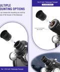 17mm 52 Degree Super Plossl Eyepiece for Telescopes 1.25 Inch Barrel showing multiple mounting options on telescope