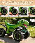 Green 24V Dinosaur Ride On ATV For Kids Aged 4 To 8 with Four-Wheel Suspension on various terrains