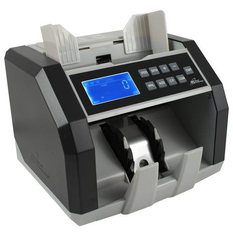 Front Load Bill Counter With Counterfeit Detection, Ultraviolet, Magnetic Ink Verification, and Infrared Sensor in black and gray