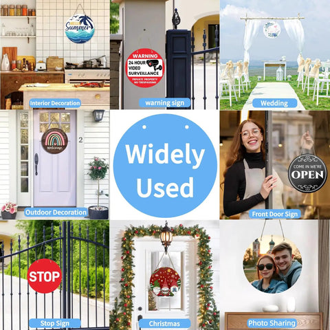 Various uses for 12 Inch Round Aluminum Sublimation Door Hanger Blanks Unfinished Circle Metal Signs for DIY Wall Decor