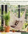 Two Piece Hanging Hammock Chairs Set With 40 Inch Detachable Metal Bars, Boho Swing Chairs for indoor relaxing by window