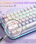 Top Tier Wireless Mechanical Keyboard With Dope Dessert Vibe And Compact 75 Percent Layout Featuring Hot Swap Switches Premium Pbt Keycaps And Butter Smooth Milk Springs For Chill Typing Sessions Or Epic Gaming Runs showing cute cat head keycaps and translucent legends for vibrant light visibility.