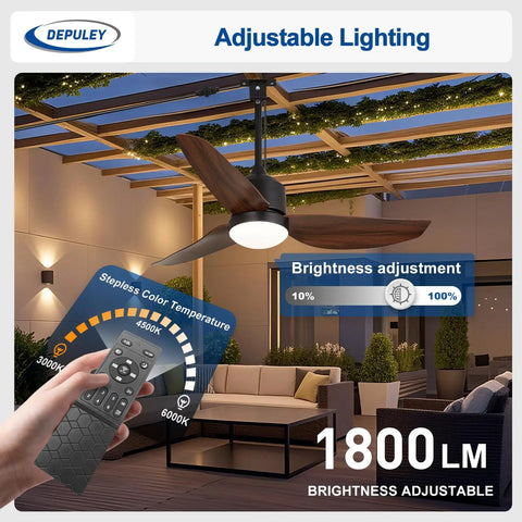 Walnut 42 Inch Outdoor Ceiling Fan With Lights Waterproof Remote App Control for patios under pergola with remote