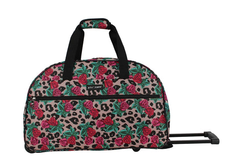 Lightweight Carry On Luggage With Two Rolling Wheels Leopard Rose Pattern 22 Inch Duffel For Weekender And Overnight Business Travel