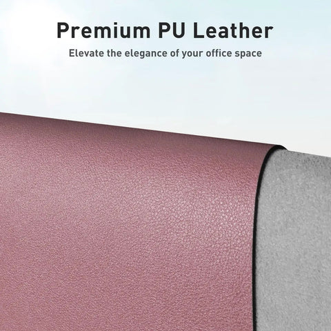 Close-up of Leather Desk Pad Protector And Mouse Pad For Home Office No Slip PU Leather Desk Mat Waterproof Writing Pad 23.6 By 13.7 Inches Dark Pink Durable Scratch Resistant Anti Spill Shield For Your Desk