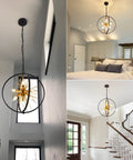 Modern Sputnik Style 6 Light Starburst Chandelier, 18-Inch Globe Fixture In Black And Gold in various room settings