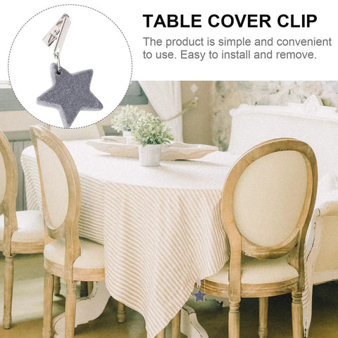 Dining table with Eight Ounce Tablecloth Weights With Stainless Steel Clips For Outdoor Tables Stay Put Windproof setup