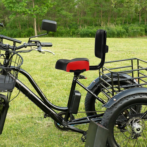 Ultra Comfy Bike Seat With Backrest For All Rides, Ride Ready Support Up To 220 Lbs, Adjustable Height, Cozy Plush Foam Cushion, Fits Trikes Electric Bikes Commuters And Stationary Bikes Black Red on black trike