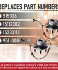 Set Of 2 Wheel Hub Bearing Assembly For 6 Lug 4X4 SuvS With ABS Sensor Cable Fits Chevy Cadillac GMC Escalade Avalanche Silverado Suburban Tahoe Sierra 1500 Yukon Replaces 515036 15112382 951008 displayed with part numbers