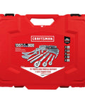 Kickin 135 Piece Mechanic Tool Set With Low Profile Ratchet And Hella Smooth 72 Tooth Swing in red blow molded case.