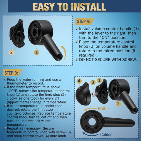 Installation steps for Lever Handle Replacement for 10424 Fits Delta 1700 Monitor Tub And Shower Faucets, Matte Black Finish.