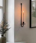 Super Rock Solid Iron Wall Candle Sconces Set Of Two Matte Black Metal Hanging Mount for modern farmhouse living room decor