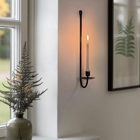 Super Rock Solid Iron Wall Candle Sconces Set Of Two Matte Black Metal Hanging Mount for modern farmhouse living room decor