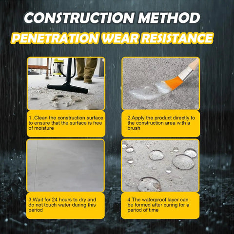 Instruction steps for Easy To Apply Invisible Waterproof Sealant application on a surface using a brush.