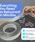 Hella Secure Baby Proofing Pack Featuring Clear Pvc Edge And Corner Guards Strong Peel Adhesive Wraps 18ft tape with corner bumpers.