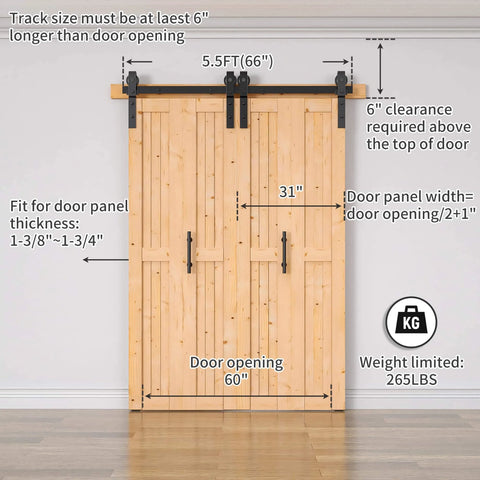 60x84 Bi Fold Barn Door Set With 66 Inch Hardware Kit For Four Doors No Assembly Easy Install Solid Spruce Wood Folding Doors Barn Door Hardware And Double Sided Handle Pulls Included front view
