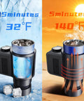 Keep Your Drink Hella Fresh On The Go Smart 2 In 1 Car Heating And Cooling Cup showing temperature control for hot and cold beverages.
