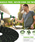 FlexiSolve non-expandable garden hose 150 ft, ultra-lightweight, black with green weave, 10-pattern spray nozzle