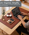 Snap Up This Dope Sand Brown Leather Valet EDC Tray to Sort Your Daily Essentials Watch and Change While Keeping Your Desk or Nightstand Clutter Free and Looking Fresh in Medium Size on a workspace.