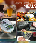 21 Piece Camping Cooking Set for Outdoor Meals, Lightweight, Compact, Heat Resistant and Dishwasher Safe utensils in use