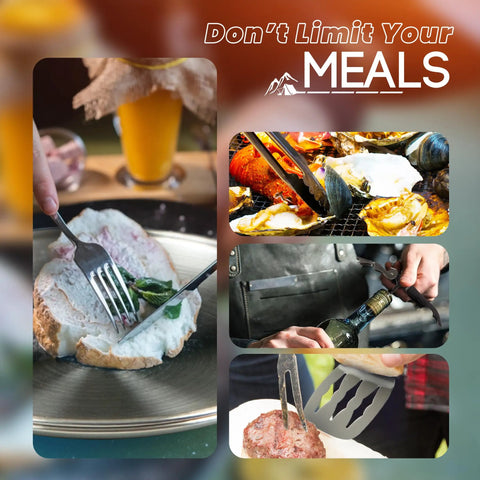 21 Piece Camping Cooking Set for Outdoor Meals, Lightweight, Compact, Heat Resistant and Dishwasher Safe utensils in use