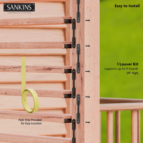 Deck Sunblind System Louver Kit For Windows And Pergolas Heavy Duty Bracket And Panel Hardware Set Up To 11 Boards 49 Inches Black Powder Coated Outdoor Blinds Shutters All Weather Solution installed on wood louvers