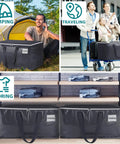 Heavy Duty Collapsible Moving Bags 93L 8-Pack with strong zippers and durable handles used for camping, traveling, and storage.
