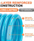 Close-up of Heavy Duty 1/4 Inch X 25 Foot Blue Coiled Air Hose Quick Connect Coupler with 3-layer reinforced construction.