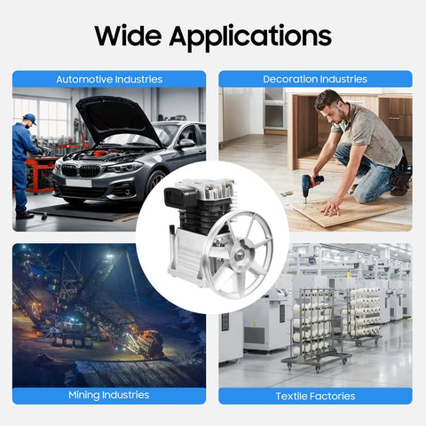 Powerful 2.2kw Air Compressor Pump Head With Single Stage Twin Cylinder Piston Motor Generating Up To 66 Gallons Per Minute At One Point Oh Mpa Max Pressure Ideal For Automotive And Industrial Applications With Robust Design