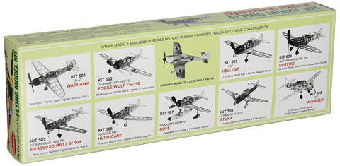 Box of model kits, including Spitfire Model Kit For Young Builders Ages 10 And Up With Die Cut Balsa Parts, Sixteen And A Half Inch Wingspan