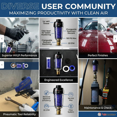 Desiccant Air Dryer System For Pneumatic Tools And HVLP Spray Guns, Removes Oil, Water And Moisture, 22 CFM with 1/4 Inch Quick-Connect