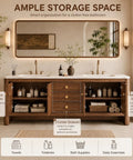 Gimme This Dope 60 Inch Freestanding Double Sink Bathroom Vanity Built From Solid Wood With Dual Stone Basins Smart Anti Fog Mirror And Heavy Duty Waterproof Storage For Zero Hassle Setup Vibes with spacious storage, drawers, and adjustable shelves.