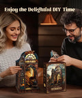 Man and woman assembling Led 3D Puzzle Magic Station Book Nook Kit With Interactive Wooden Miniatures And Infinite Extension Space