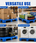 Beefy Heavy-Duty Plastic Pallet for Basement and Garage Storage HDPE Stackable Floor Pad with 2000 Lbs Capacity in various settings