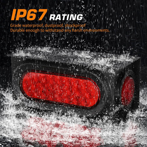 Trailer Lights Welded Mount Heavy Duty Steel Boxes Kit with 6 inch oval red LED tail lights in water with IP67 rating