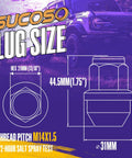 Diagram of M14x1.5 Lug Nuts For Ford F150 2015 To 2023 Expedition And Lincoln Navigator Truck showing dimensions and design.