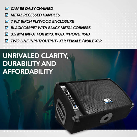 Premium Powered 2 Way 10 Inch Floor and Stage PA Monitor with Titanium Horn Active Speaker Delivering 250 Watts RMS on stage.