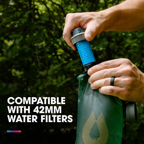 Seeker Collapsible Water Storage Bag For Camping 2L Leak Proof Hydration Reservoir with 42mm filter being installed
