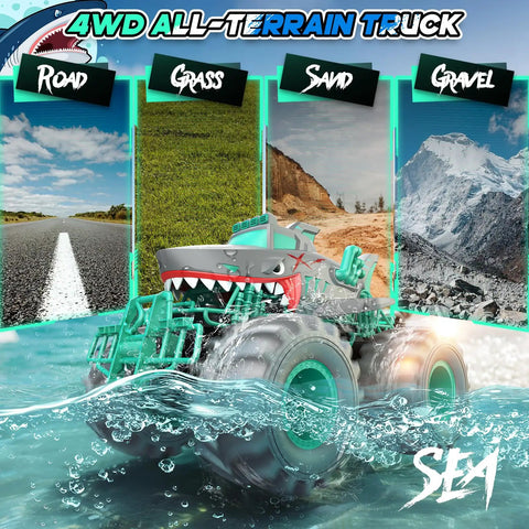 Waterproof Amphibious 1To16 Scale RC Car With 4WD Monster Truck All Terrain Off Road Toy in water and on various terrains