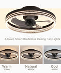 Low Profile Bladeless Ceiling Fan With Lights, App Or Remote Control, 19.7 Inch Flush Mount, Dimmable 3 Color LED