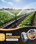 Waterproof 2 Inch Inline Flow Meter With NPT Thread 16-160 GPM Digital Liquid Flowmeter installed in a farm irrigation system