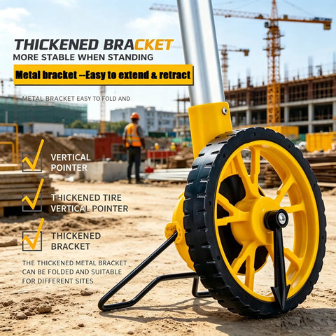 Heavy Duty Digital Measuring Wheel With Backlit Display And Folding Rollers For Surveying And Construction Straight Up Accurate To Point Zero Three Precision In Feet And Meters Built Tough For No Sweat Work