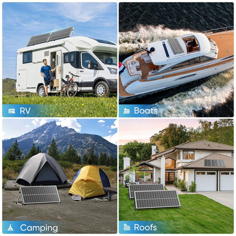 All-In-One 200W Bifacial Solar Panel Kit With 10A PWM Charge Controller for RV, boat, camping, and home roof setups