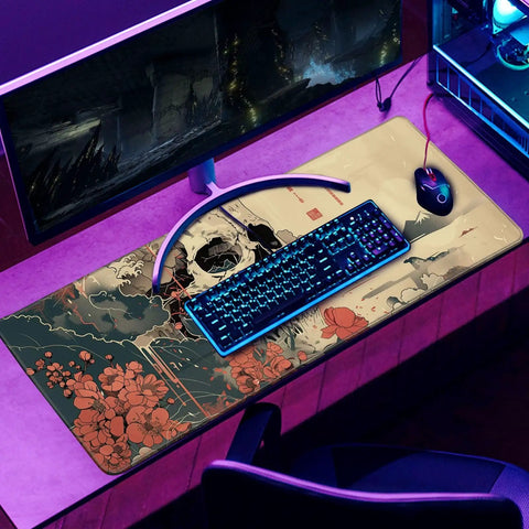 Ukiyoe Anime Skull Mouse Pad XXL Desk Mat For Gaming And Dope Desk Setup, Large 31.5 By 11.8 Inches, Non Slip Rubber Base
