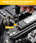 Top Shelf M.2 Ssd Mounting Screws 34 Pc Kit With M2 And M3 Standoffs For Asus Msi Gigabyte Motherboards Laptops Desktops No Sweat Setup Smooth Upgrade Builds with screwdriver securing SSD.