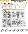 72 Piece Battery Terminal Bolts And Nuts Kit For ATV Bike Motorcycle And Scooter M6 Thread Sizes 10 12 14 16 18 20mm 304 Stainless Steel Bolts With Square Nuts Tough As Nails Easy Install Long Lasting displayed in organized container