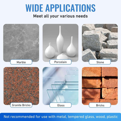 Diamond drill bits set for porcelain, glass and tile; 6 items: marble, porcelain, stone, granite bricks, glass, bricks.